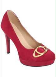 Sapato Feminino Vermelho com Detalhe Dourado