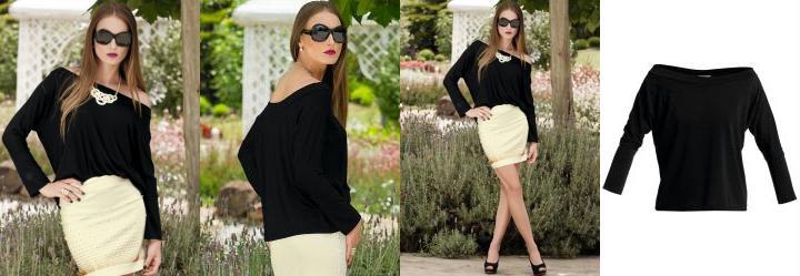 Blusa Decote Canoa e Manga 7/8 Preta