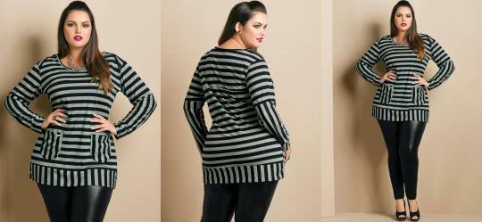 Blusa Feminina Plus Size Listrada