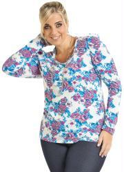blusa estampada com manga longa princesa