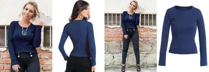 Blusa Marinho Manga Longa com Decote Redondo Blusa Marinho Manga Longa com Decote Redondo