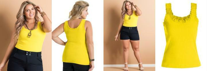 Regata Amarela Detalhe Renda Plus Size Regata Amarela Detalhe Renda Plus Size