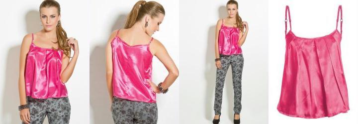Blusa de Cetim com Al�a Rosa