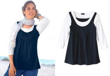 Blusa 2 em 1 Manga 3/4 Azul Escuro