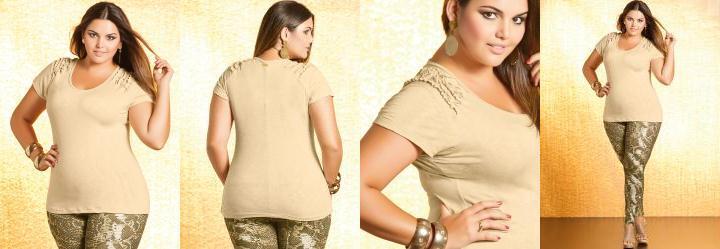 Blusa Plus Size Bege com Detalhes no Ombro