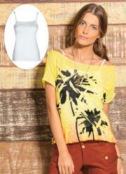Blusa Estampada em Devorê Decote Canoa Amarelo