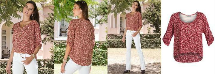 Blusa Feminina Floral Manga 3/4