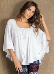 Blusa Ampla Branca com Fechamento de Bot�es