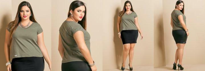 Blusa com Decote V Plus Size Chumbo