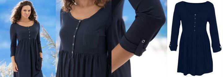 Blusa Longa, Manga 3/4 Azul-Escuro