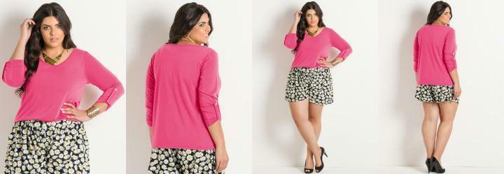 Blusa Manga 7/8 Rosa Plus Size Blusa Manga 7/8 Rosa Plus Size