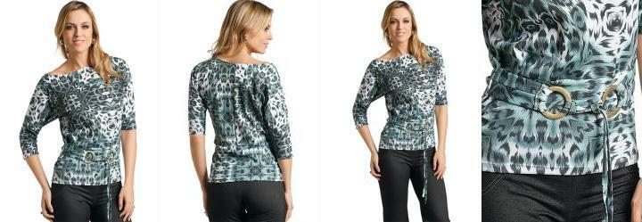 Blusa Estampada Detalhe de Faixa com Fivela