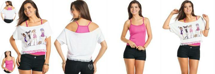 Blusa Feminina com 2 Pe�as Branca e Rosa