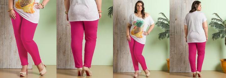 Calça Cintura Alta Rosa Plus Size Calça Cintura Alta Rosa Plus Size