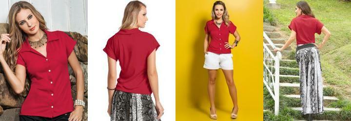 Camisa Feminina Vermelha Manga Curta Camisa Feminina Vermelha Manga Curta
