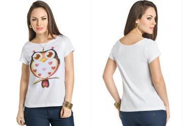 Blusa com Estampa de Coruja Branca