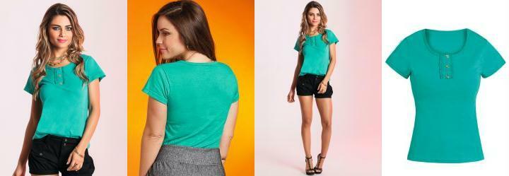 Camiseta Baby Look com Renda no Decote Verde