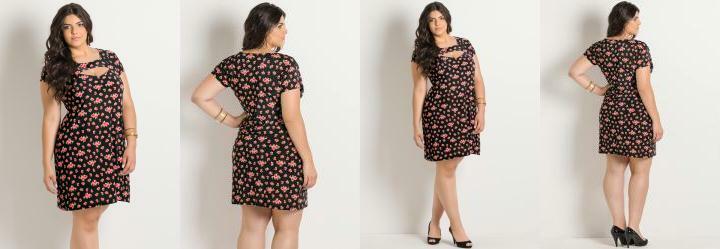 Vestido Preto Estampa Flores Plus Size Vestido Preto Estampa Flores Plus Size