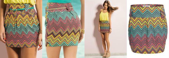 Saia com Estampa Zig Zag de Cintura Alta