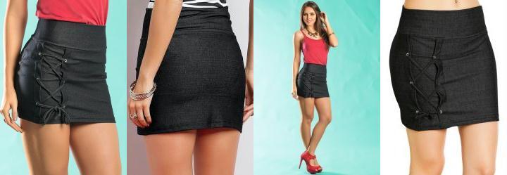 Saia Curta em Cotton Jeans Preta
