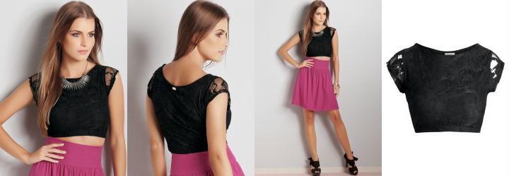 Blusa Renda Top Cropped Preta
