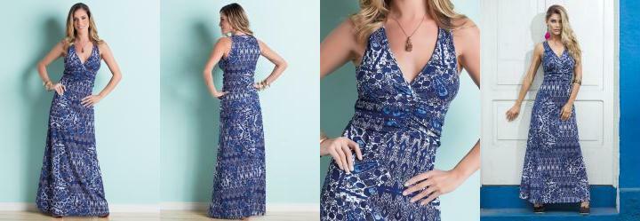 Vestido Longo Decote Transpassado Estampado