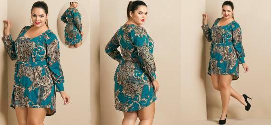 Vestido Estampa de Len�o Mullet Plus Size