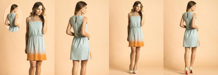 Vestido Cinza Detalhe de Tule Frontal