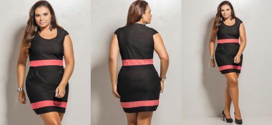 Vestido Curto Plus Size Preto e Rosa Vestido Curto Plus Size Preto e Rosa