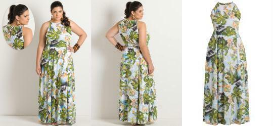 Vestido Longo Estampa Folhas Plus Size Vestido Longo Estampa Folhas Plus Size