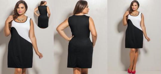 Vestido Curto Bicolor Plus Size Preto e Branco Vestido Curto Bicolor Plus Size Preto e Branco