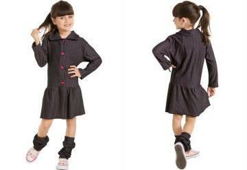 Vestido Infantil Jeans/Pink com Polaina